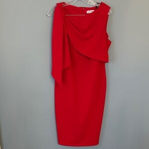Calvin Klein One-Shoulder Red Draped Sheath Dress
